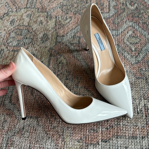 Prada Stiletto Pointed Toe Pump in White Patent Leather - Picture 3 of 9